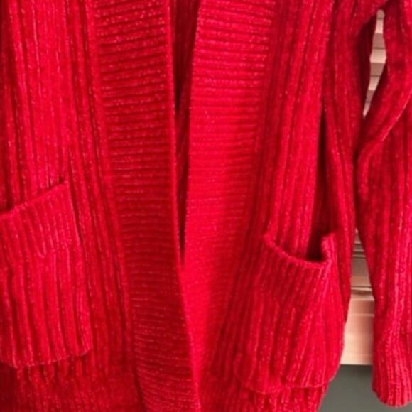 LOFT sweater brilliant red SzM polyester Never Worn bit oversized large pockets - Picture 4 of 5